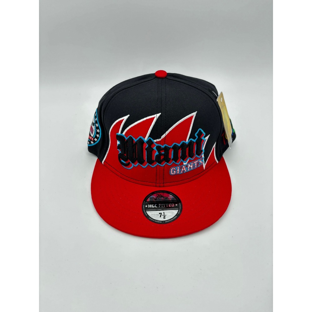 Headgear Classics Miami Giants Negro League Fitted Hat Black Red Size 7 1/2